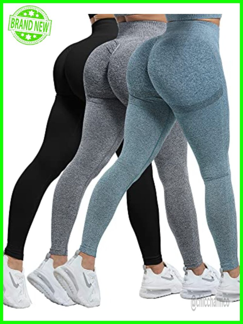 High Waist Seamless Scrunch Butt Leggings Set 3 Piece Gym Workout